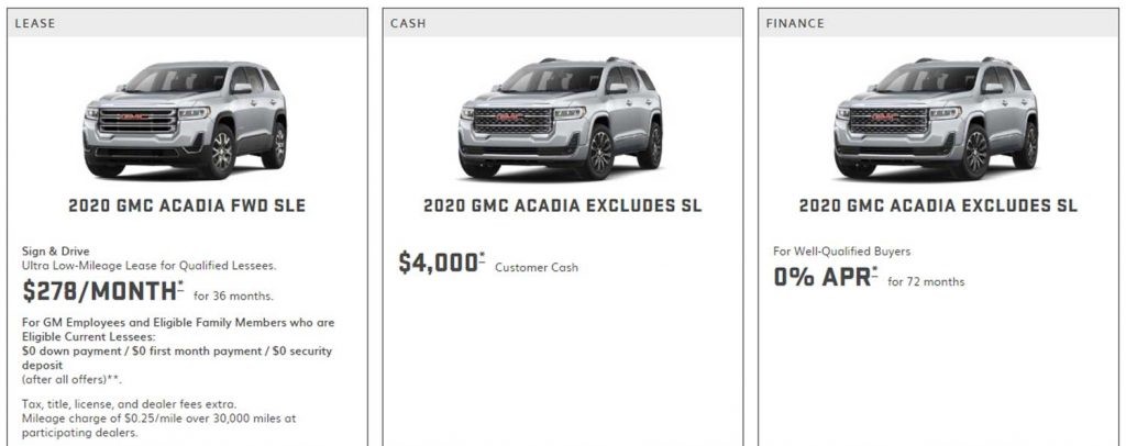 GMC Acadia Discount在2020年6月提供$ 4,000现金